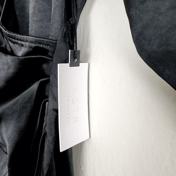 ASTR The Label Black Satin Cut Out Shoulder Mini Dress Bell Sleeve Size Medium - Picture 8 of 16